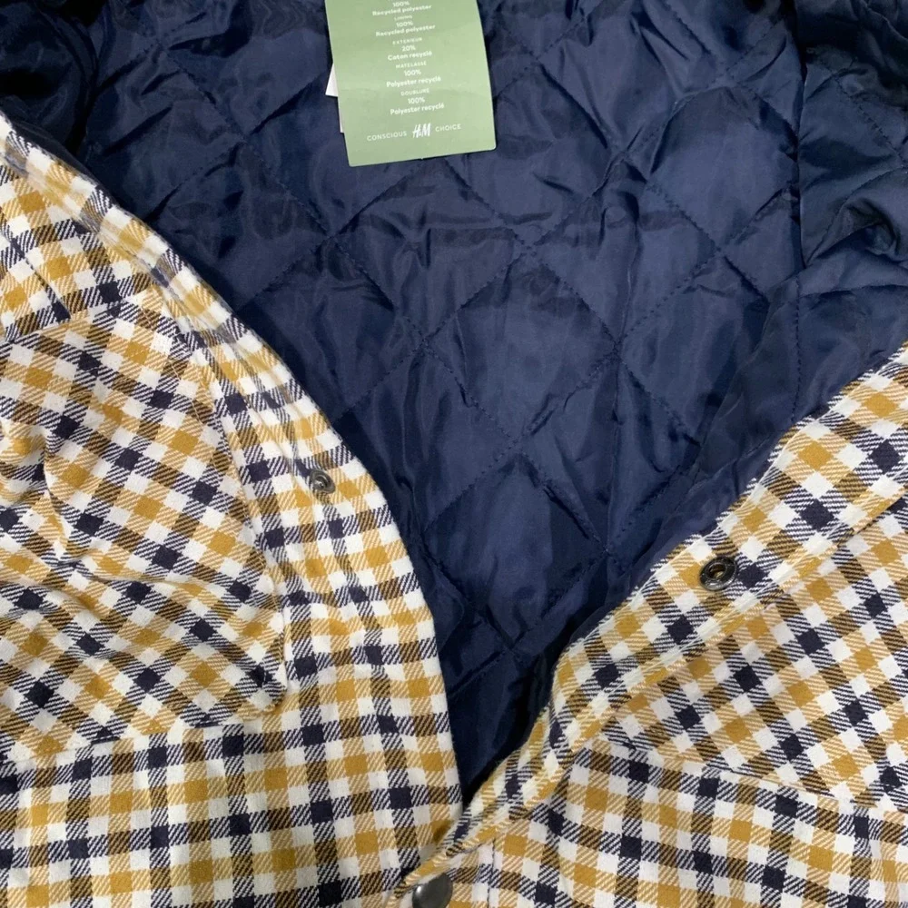 H&M‎ Men's Quilted Plaid Shirt Jacket Shacket Overshirt Size Large New With Tags - Picture 6 of 9